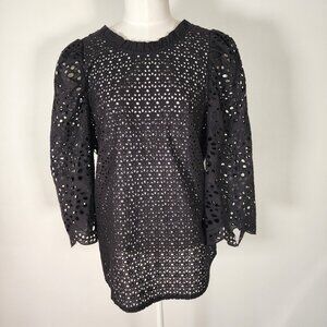 MUNTHE Como Blouse Black Eyelet Feminine Cotton Open Back EU 36 US 6 [flaw]